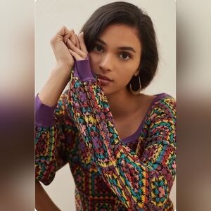 FARM RIO Anthropologie Grandma Crochet Sweater Size Medium Petit